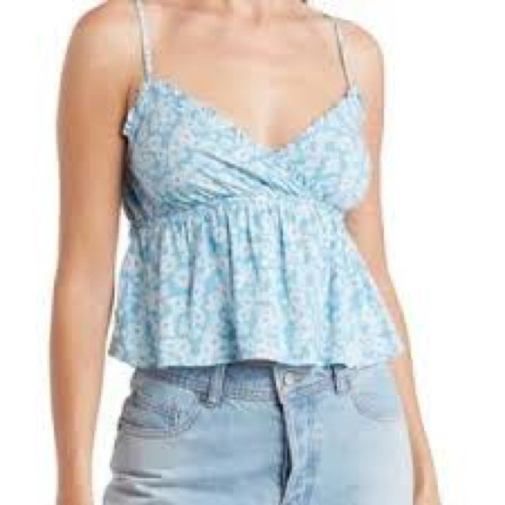 NWOT Abound Blue Floral V-Neck Tank Top Bohemian Babydoll M and XL